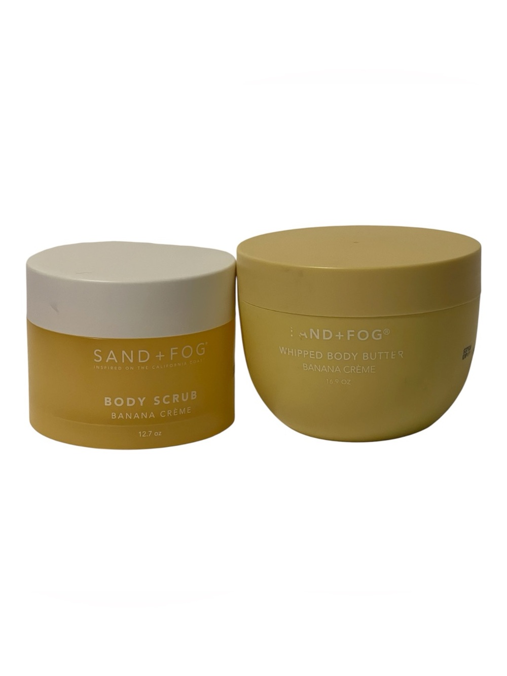 Sand + Fog “Banana Cream” Whipped Body Butter 16.9 oz & Scrub 12.7 oz - New**